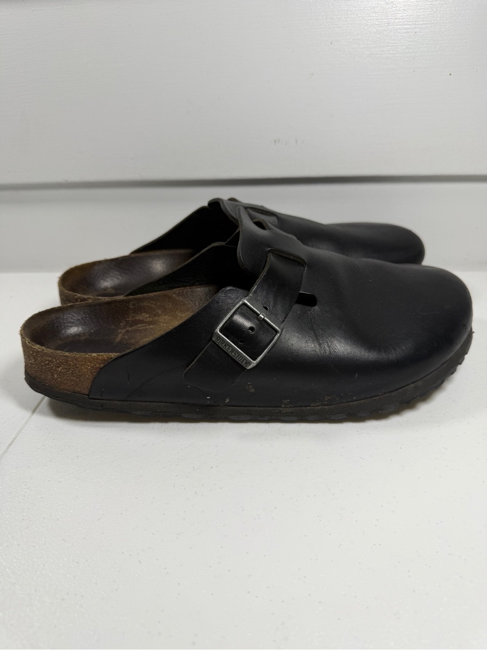 Birkenstock Boston Black Leather Slip-On Clog with Buckle size EU 44 US 10.5-11